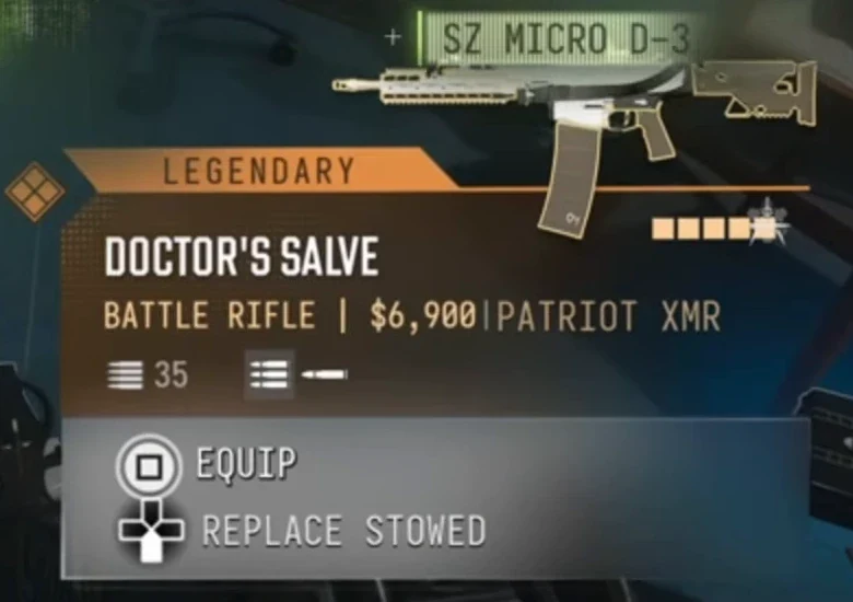 Doctor's Salve named weapon shown in a published game interface.