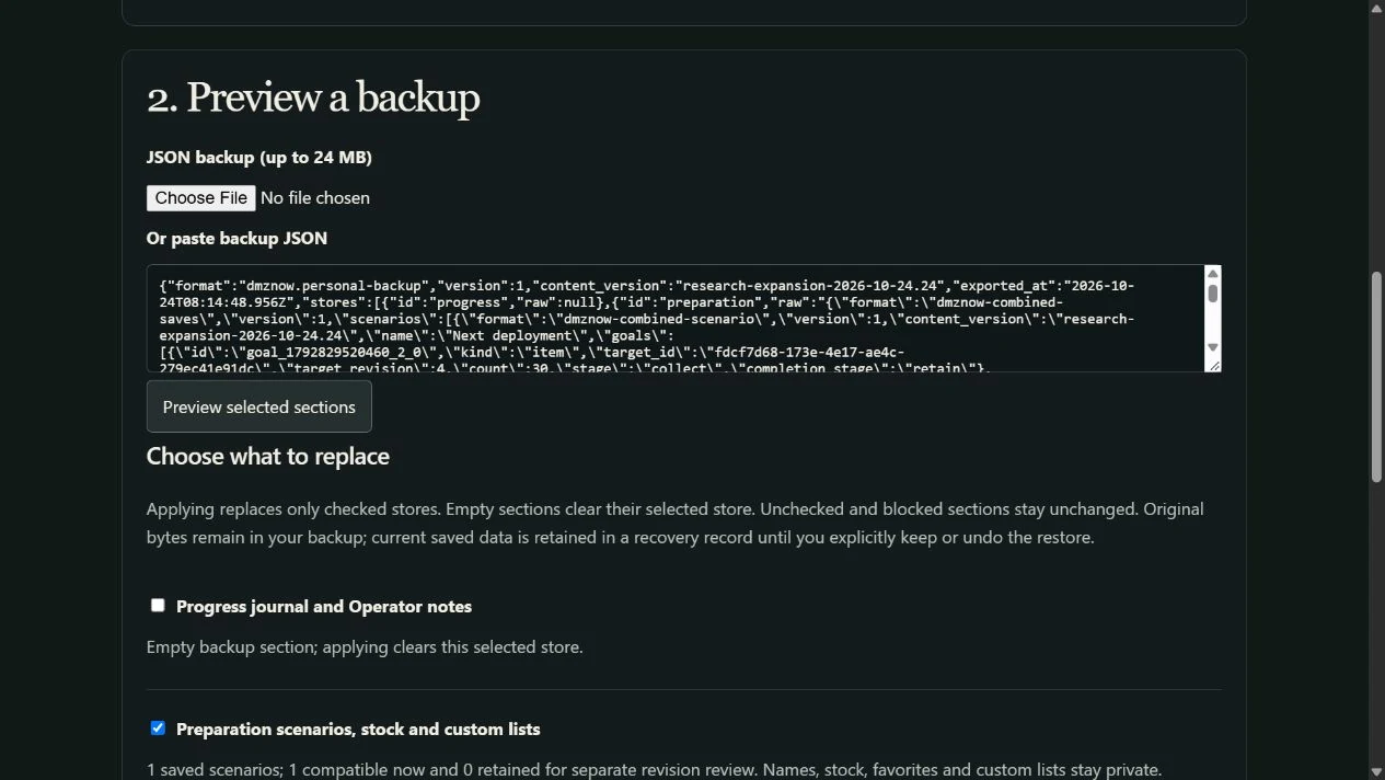 Transfer preview shows explicit store checkboxes, an empty progress-journal section and one preparation scenario.