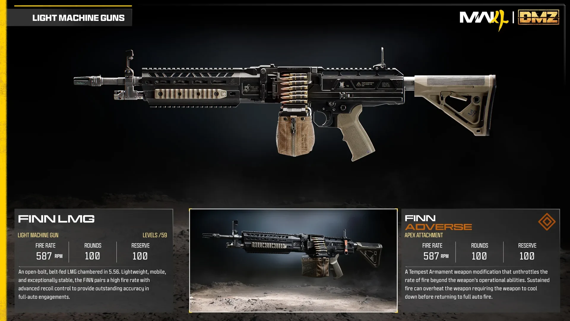 Official FiNN LMG weapon plate with its labelled base model and Apex inset.